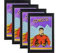 SparklyHome Set of 4 Comic Book Frames with Black Mat, UV Protection, Black Frame for Current Comics up to 6.5 x 10.4 inches, Suitable for Comic Bags and Pouches