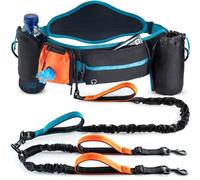 SparklyPets Double Bungee Waist Dog Lead with Back Brace - Dual Leash for Medium/Large Breeds - 2 Dog Running Belt Fanny Pack with Phone, Waste, Treat, and Bottle Pockets