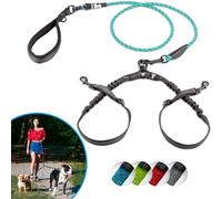 SparklyPets Double Dog Leash, 2 Dogs Small, Teal | Dual dog leash with padded handles, reflective stitching and tangle-free design for walking two dogs with adjustable control.