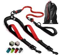 SparklyPets Double Dog Leash for 2 Dogs - Rope Bungee Dual Leash for Medium and Large Breeds with Padded Handles & Tangle Free (Red, Medium/Large)