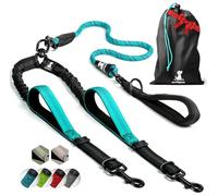 SparklyPets Double Dog Leash for 2 Dogs - Rope Bungee Dual Leash for Medium and Large Breeds with Padded Handles & Tangle Free (Teal, Medium/Large)