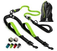 SparklyPets Double Dog Leash for 2 Dogs - Rope Bungee Dual Leash for Medium and Large Breeds with Padded Handles & Tangle Free (Green, Medium/Large)