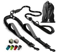 SparklyPets Double Dog Leash for 2 Dogs - Rope Bungee Dual Leash for Medium and Large Breeds with Padded Handles & Tangle Free (Black, Medium/Large)