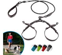 SparklyPets Dual Dog Leash for 2 Small Dogs - Tangle Free Rope Bungee Double Leash for Two Small Breeds with Adjustable Couplers & Soft Handle (Black, Small)