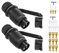SPARKMOTO 2 Pcs 3 Pin Trailer Plug, 3 Pin Male Plug With Cap,12V 24V Waterproof 3 Pin Tractor Plug Connectors,Tractor 3 Pin Plug With installation spade connectors and insulating sleeves(Screw Cap)