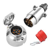 SPARKMOTO 7 Pin Metal Trailer Plug Metal Trailer Socket, 12V 7 Pin Trailer Plug Socket Aluminium,With Trailer Plug Holder(Rubber Cap)
