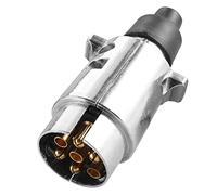 SPARKMOTO 7 Pin Trailer Metal Plug, 12V 7 Pin Metal Trailer Plug Aluminium Male Trailer Plug Waterproof 7Pole Towing Plug Trailer Wiring Connector Plug For Semitrailers Caravan RV Cars(Rubber Cap)