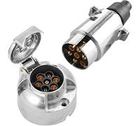 SPARKMOTO 7 Pin Trailer Metal Plug Socket, 12V 7 Pin Metal Trailer Plug Socket Aluminium Trailer Plug Socket Waterproof Trailer Male plug Female socket 7pin Electrics Towing Plug socket (Rubber Cap)