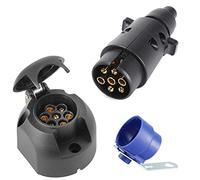 SPARKMOTO 7 Pin Trailer plug and 7pin Trailer socket,12V 7 Pin Trailer Towing Plug Socket With Blue Trailer Plug Holder Cover,Trailer Wiring Connector plug socket for Caravan RV Car Vans (Rubber Cap)