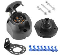 SPARKMOTO 7 Pin Trailer Socket,12V 7Pin Trailer Female Socket With Mounting Bracket Rubber Gasket Kit, Towbar Towing Socket Waterproof Trailer Connector Wiring Socket For Car Semitrailers (Side Flat)
