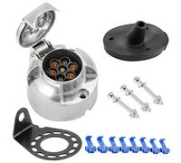SPARKMOTO 7 Pin Trailer Socket Metal,12V 7Pole Metal Trailer Socket With Bracket Rubber Gasket Kit, Aluminium Trailer Female Socket 12V Waterproof Trailer Wiring Socket Connector For RV Car Caravan