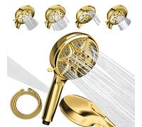 SparkPod 5 Inch 9 Spray Setting Shower Head - Handheld High Pressure Jet with On/Off Switch, Pause & Waterfall Setting- Premium ABS Removable Handheld Shower Head with Hose (6ft) (Egyptian Gold)