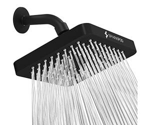 SparkPod Fixed Shower Head - High Pressure Rain - Luxury Modern Look - Easy No-Tool Installation - Perfect Adjustable Replacement for Your Bathroom Shower Heads (15 cm Square, Midnight Black Matte)