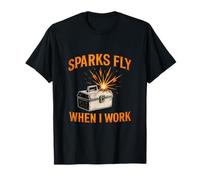 Sparks Fly When I Work Electrician Flame Design T-Shirt