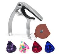 Sparkson Guitar Capo - Professional Heavy Duty Zinc Alloy, for Acoustic/Electric Guitars, Ukulele, Banjo & Mandolin - Includes Pick Storage Bag & 4 Picks (Silver)