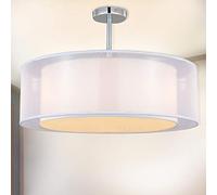 SPARKSOR Ceiling Light, Modern Fabric Pendant Light Shade, Large White Drum Lampshade, 2 Tiers Round Pendant Lamp, for Bedroom Living Room, Flush Chrome Matt, 3 Bulb, E27