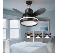 SPARKSOR Plug in Ceiling Fan Light with Remote Control Small Bayonet Screw in Bedroom Ceiling Fan, Energy Efficient Quiet, 55cm, Black