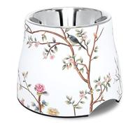 Sparktek Raised Dog Bowl - Sturdy Non-Slip Elevated Stand, High-Capacity Food-Grade Stainless Steel Bowl for Medium & Small Dogs, Artful Design for Dogs with Long Ears or Cones (White)