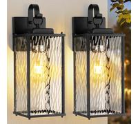 Sparluvix - 2 Pack 15 Inch Outdoor Lights for House with Ripple Glass, Modern, IP65 Waterproof, Outdoor Porch Lights, Patio Lights, Garage, Coaches, Lanterns