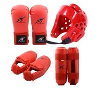 Sparring Gear, Karate Sparring Gear Protective Polyester Taekwondo Includes 1Pc Helmet, 1 Pair Gloves & 1 Pair Leg Guard, Also for Biking, Martial Art & More, Red, S