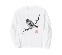 sparrow bird on tree branch Japanese ink painting Sweatshirt