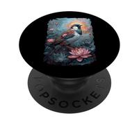 Sparrow Bird Surrounded By Floral Petals Feathers Exotic PopSockets Adhesive PopGrip
