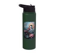 Sparrow Bird Surrounded By Floral Petals Feathers Exotic Stainless Steel Insulated Water Bottle