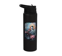 Sparrow Bird Surrounded By Floral Petals Feathers Exotic Stainless Steel Insulated Water Bottle