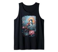 Sparrow Bird Surrounded by Floral Petals Feathers Exotic Tank Top