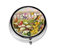 Sparrow Birds Sing Print Personalised Portable Pillbox with,Mini Pillbox Compact and Convenient Pill Organiser for Storing and Organising Pills