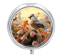 Sparrow Birds Sing Round Pill Box 3 Compartment Small Pill Box Round Portable Pill Case to Hold Vitamins Medication Fish Oil and Supplements Travel Purse Pocket Gift