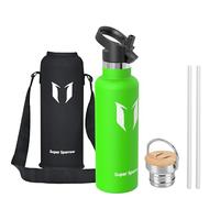 Super Sparrow Water Bottle Stainless Steel - 750ml - Insulated Metal Water Bottles - Standard Mouth Flask - BPA Free - Straw Bottle for Work, Gym, Sports - 2 Lids