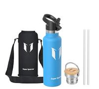 Super Sparrow Water Bottle Stainless Steel - 620ml - Insulated Metal Water Bottles - Standard Mouth Flask - BPA Free - Straw Bottle for Work, Gym, Sports - 2 Lids