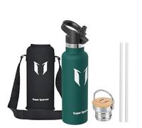 Super Sparrow Water Bottle Stainless Steel - 620ml - Insulated Metal Water Bottles - Standard Mouth Flask - BPA Free - Straw Bottle for Work, Gym, Sports - 2 Lids