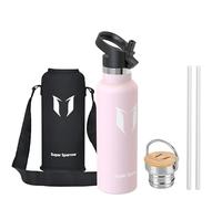 Super Sparrow Water Bottle Stainless Steel - 620ml - Insulated Metal Water Bottles - Standard Mouth Flask - BPA Free - Straw Bottle for Work, Gym, Sports - 2 Lids