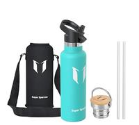 Super Sparrow Water Bottle Stainless Steel - 620ml - Insulated Metal Water Bottles - Standard Mouth Flask - BPA Free - Straw Bottle for Work, Gym, Sports - 2 Lids