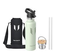 Super Sparrow Water Bottle Stainless Steel - 620ml - Insulated Metal Water Bottles - Standard Mouth Flask - BPA Free - Straw Bottle for Work, Gym, Sports - 2 Lids