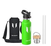 Super Sparrow Stainless Steel Water Bottle Kids - 500ml - Insulated Metal Water Bottles - Standard Mouth Flask - BPA Free - Straw Bottle for Work, Gym, Sports - 2 Lids