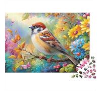 Sparrow Perched In Autumn Blooms 1000-Piece Jigsaw Puzzle Colorful Birds Challenging & Brainteasing for All Ages 38x26cm/1000pcs
