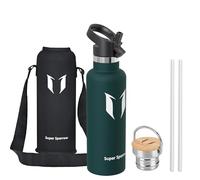 Super Sparrow Water Bottle Stainless Steel - 750ml - Insulated Metal Water Bottles - Standard Mouth Flask - BPA Free - Straw Bottle for Work, Gym, Sports - 2 Lids