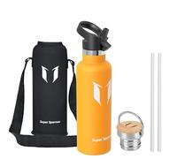 Super Sparrow Water Bottle Stainless Steel - 750ml - Insulated Metal Water Bottles - Standard Mouth Flask - BPA Free - Straw Bottle for Work, Gym, Sports - 2 Lids