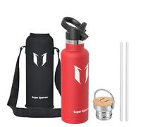 Super Sparrow Water Bottle Stainless Steel - 750ml - Insulated Metal Water Bottles - Standard Mouth Flask - BPA Free - Straw Bottle for Work, Gym, Sports - 2 Lids