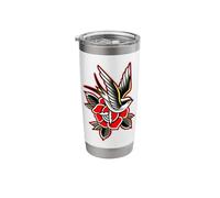 Sparrow x Rose Traditional Tattoo Flash Stainless Steel Insulated Tumbler