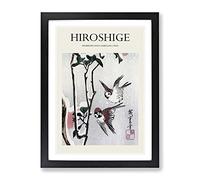 Sparrows And Camellias By Utagawa Hiroshige Exhibition Museum Asian Japanese Framed Wall Art Print, Ready to Hang Picture for Living Room Bedroom Home Office Décor, Black A2 (64 x 46 cm)