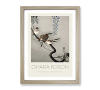 Sparrows At Wisteria By Ohara Koson Framed Wall Art Print A3 Oak
