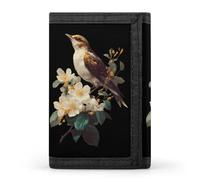 Sparrows Bird Branch Flowers White Yellow Men Trifold Wallets with Card Holders Keychain Slim Purse Money Clip for Women