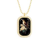 Sparrows Bird Branch Flowers White Yellow Women's Necklaces Pendant Necklace Fashion Diamond Jewelry with Chain