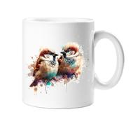 Sparrows British Wild Birds 10oz Ceramic Mug Watercolour Splash Effect