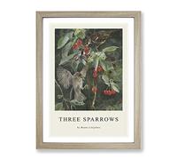 Sparrows In A Cherry Tree By Bruno Liljefors Exhibition Museum Painting Framed Wall Art Print, Ready to Hang Picture for Living Room Bedroom Home Office Décor, Oak A2 (64 x 46 cm)