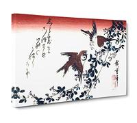 Sparrows On A Bush Clover By Utagawa Hiroshige Canvas Print | Gallery Wrapped 30mm Frame Wall Art | 24x16 inches | Ready to Hang | Asian Picture | Living Room Bedroom Lounge Office